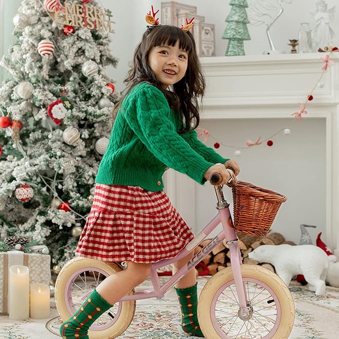 ACEGER 12" Kids Balance Bike with Basket, Toddler Bicycle for Early Learning Leg Strength and Steady Balancing, Durable Frame&Tool-Free Adjustable Seat, Gift Bike for 2-5 Kids, No Brake