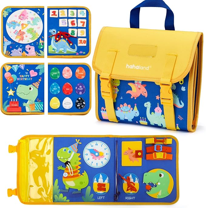 hahaland Toddler Toys Busy Board, Montessori Toys for Baby Boys, Boy Birthday Gift 18 in 1 Preschool Learning Activities with 12 Life Skills-Numbers,String Beads,Shapes,Colors,Puzzles,Alphabet