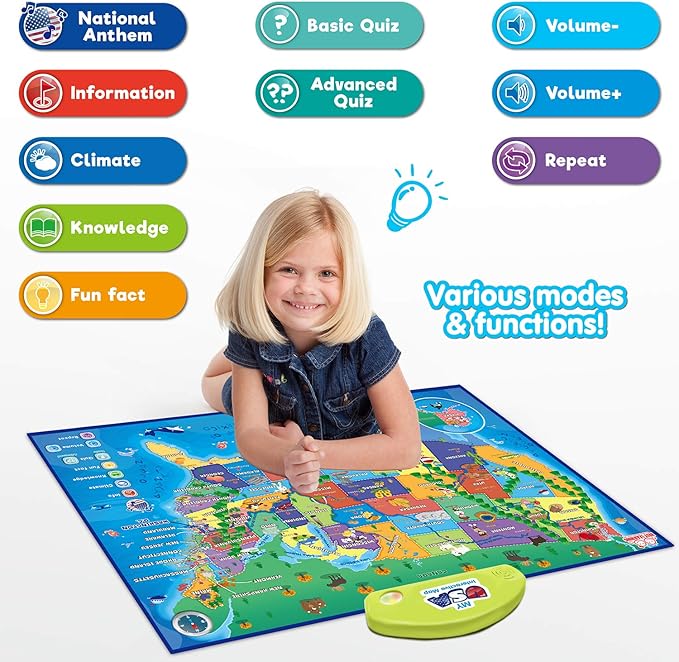 BEST LEARNING i-Poster My USA – Interactive Talking United States Map for Kids Ages 5-12 to Learn States, Capitals & Fun Facts