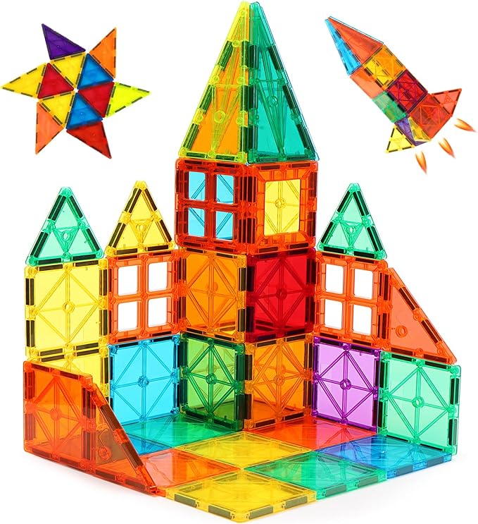 FNJO Magnetic Tiles, Magnet Building Set,60 PCS Building Blocks Set STEM Preschool Montessori Toy for Kids Boys Girls