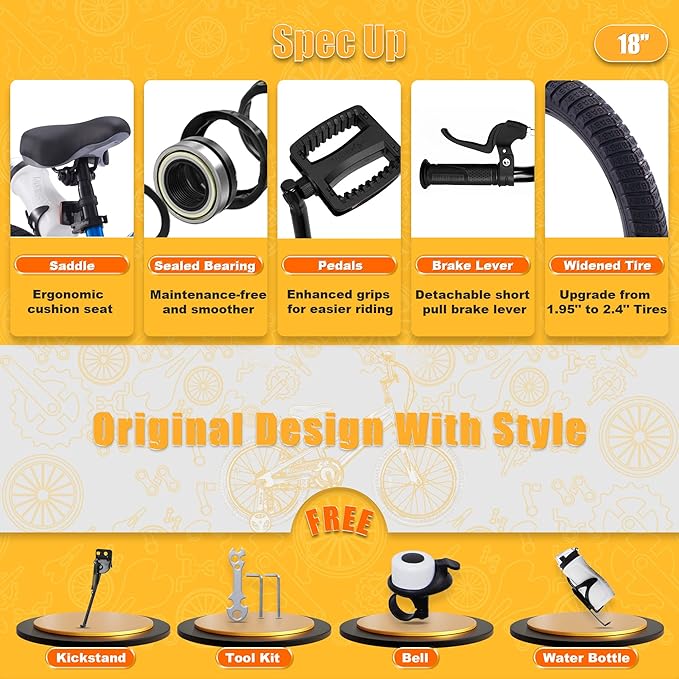 RoyalBaby Kids Bike Freestyle Classic & EZ Balance Pedal Switchable Bicycle, 12 14 16 18 Inch, 3-10 Years Toddler to Big Kids