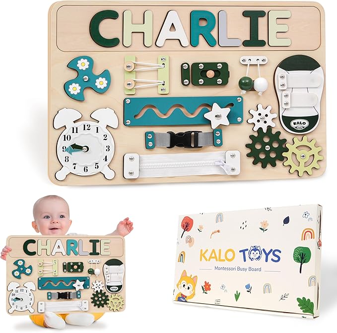 Busy Board Bear for Toddlers Wooden Montessori Toys, Wooden Controller Sensory Toy for Autistic Children & ADHD Sensory Board for Education & Learning Green