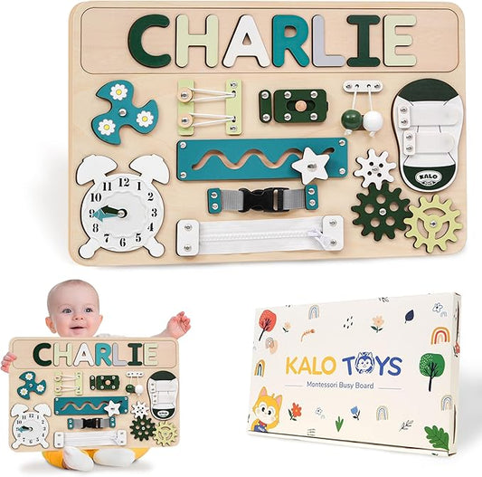 Busy Board Bear for Toddlers Wooden Montessori Toys, Wooden Controller Sensory Toy for Autistic Children & ADHD Sensory Board for Education & Learning Green