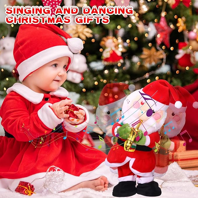 Singing Dancing Christmas Tree Santa Claus with Music Animated Christmas Toys Plush Interactive Toy Figures with 8 Songs and Lights Repeat What You Say, Xmas Gift(Santa Claus)