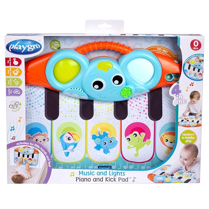 Playgro Melody 4-in-1 Music and Lights Baby Piano - Multi-Functional Kick Pad with Engaging Lights and Sounds for Babies 0+ Months - Musical Toy for On-The-Go Sensory Exploration & Developmental Fun