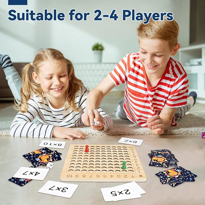 BAKAM Wooden Multiplication Board Math Game for Kids 8-12, Math Manipulatives Set with 100PCS Flash Cards for Kids 6-8 Years Old, Montessori Counting Toy Preschool Learning
