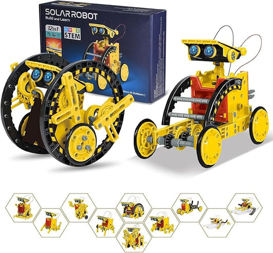 Solar Robot Kit for Kids Age 8-12, STEM Building Toys,12-in-1 Build Your Own Robot with Solar Panel & Battery Power, Science Engineering Christmas Birthday Idea Gifts for Boy Age 8 9 10 11 12