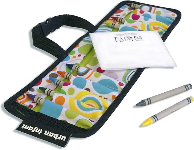 Urban Infant Kids Crayon Travel Case Carrier – Comes With Set of 10 Non-Toxic Crayons and Draw Booklet – Toddler Activity – Easy Wallet-Style Close and Clipping Handles - Planet