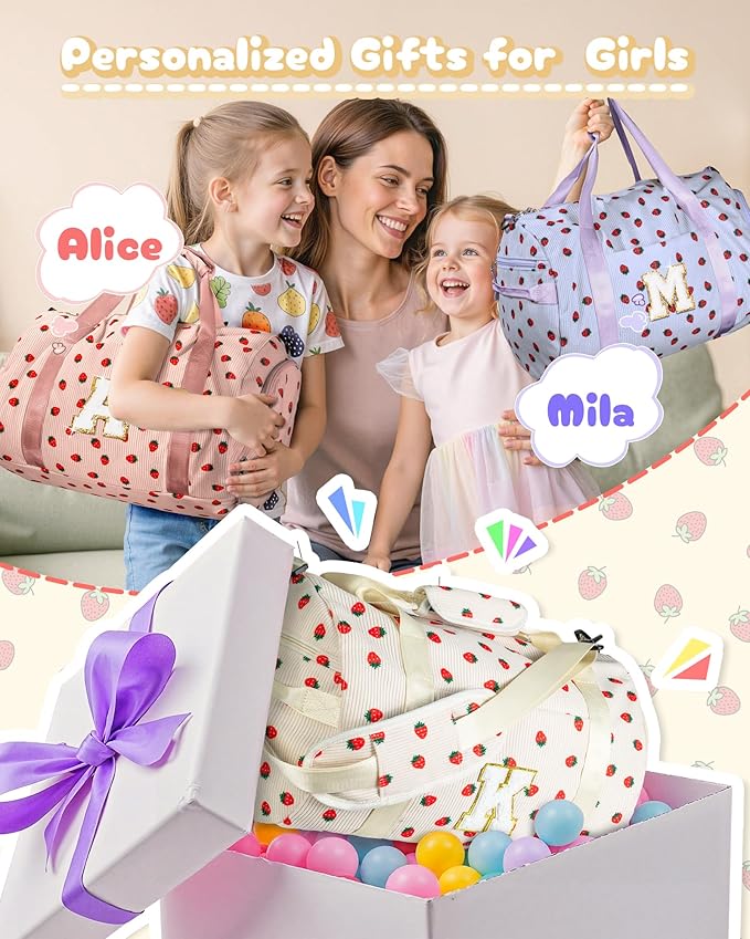 Sweet 16 Gifts, Girls Gym Bag, Kids Personalized Weekend Duffel Bags with Shoe Compartment, Initial Travel Tote with Makeup Bag, Gift for Ballet Dance Gymnastics Girl (Letter W)