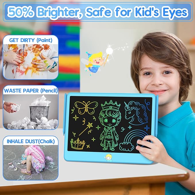 Hockvill LCD Writing Tablet 12 Inch, Toys for Boys Girls Drawing Pad for 3 4 5 6 7 Year Old Kids Toys, Toddler Erasable Doodle Board Travel Essentials, Children’s Day Christmas Gift for Kids - Blue