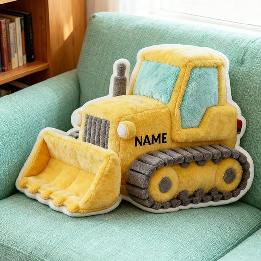 Custom Bulldozer Shaped Pillow Cute Personalized Name Plush Doll, Double-Sided Construction Engineering Vehicle Pillow for Kids, Birthday gifts for Boys and Girls Sofa Decorative Pillows 8-32in