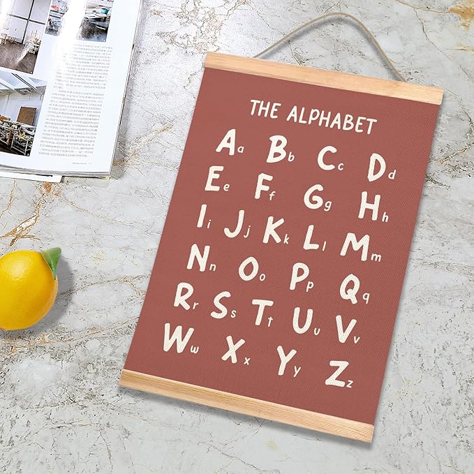 Educational Wall Art Set of 2, Numbers 1-20 and Alphabet Chart, Learning Posters for Kids,ABC Banner Poster, Banner Wall Hanging Decor for Toddler Room Playroom Nursery Wall Classroom Decor (Brown)