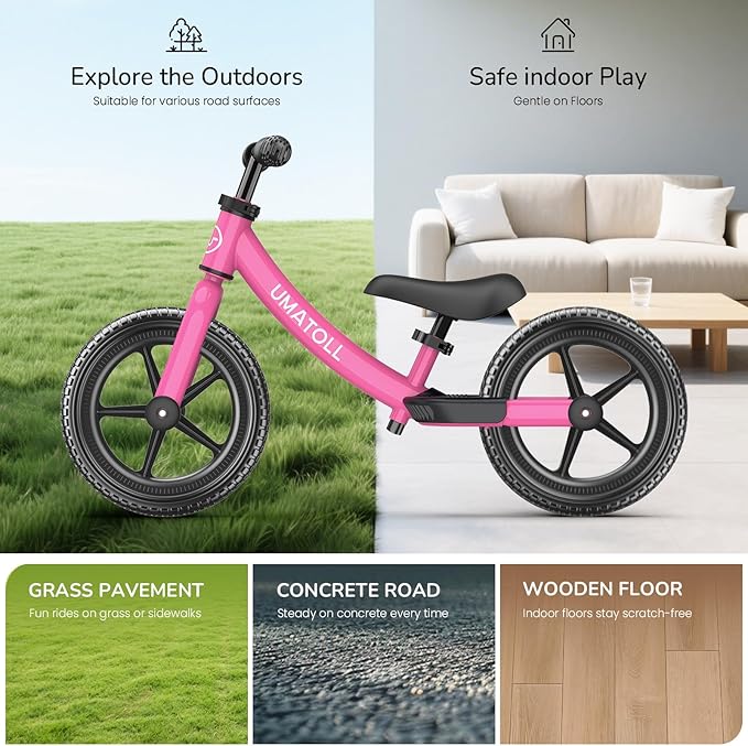 Umatoll Toddler Balance Bike 2 Year Old, Kids Bike Toy for 18 Months to 5 Years Old, Tool-Free Adjustment, Birthday Gifts for 2-3 Boys Girls, No Pedal