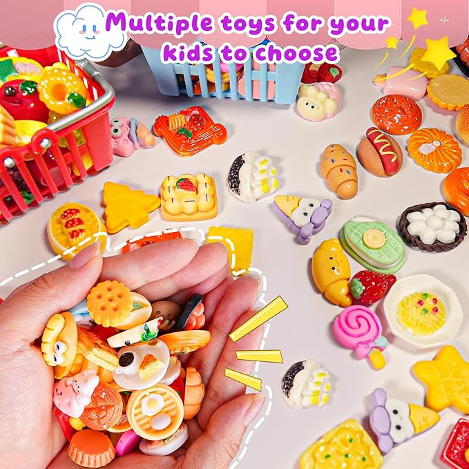 183Mini Food Toys Dollhouse Fruit Vegetable Bread Rack Display Shelf Grocery Store Shopping Cart Basket Miniature Drink Supermarket Metal Handcart Kitchen Play Game Party Cash Register