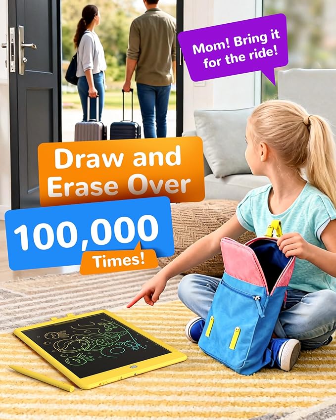 KOKODI LCD Writing Tablet, 10 Inch Colorful Doodle Board Drawing Tablet, Erasable Reusable Electronic Drawing Pads, Educational and Learning Toy for 3-6 Years Old Boy and Girls
