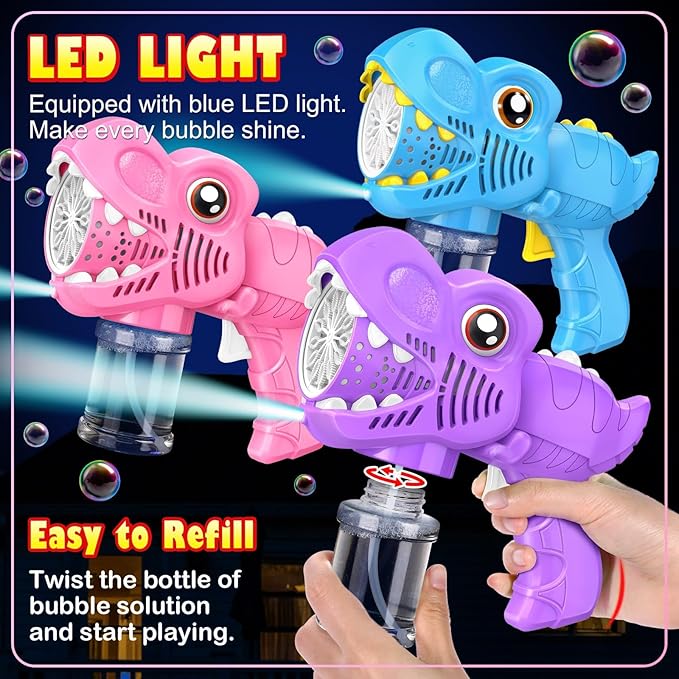 3PC Bubble Gun for Kids with 3 Bottles Solutions 13 Holes Turbo Mode Auto Bubbles Machine Birthday Gifts for Girls Kids Toys for Ages 3 4-8 Valentines Day Gifts Easter Xsmas Outdoor (Blue+Pink+Purple)