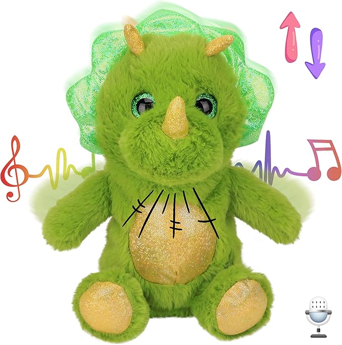 Hopearl Talking Dinosaur Repeats What You Say Nodding Electric Interactive Animated Toy Speaking Plush Buddy Gift for Toddlers, Green, 8''