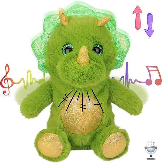 Hopearl Talking Dinosaur Repeats What You Say Nodding Electric Interactive Animated Toy Speaking Plush Buddy Gift for Toddlers, Green, 8''