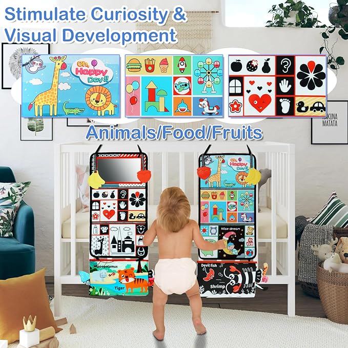 Baby Mirror Toys 0-6 Months - Tummy Time Toys 0-3 3-6 Months with Crinkle Cloth Books, High Contrast Newborn Sensory Toy for Babies 0 3 6 9 12 Months, Infant Toys Montessori for Boys Girls Baby Gifts