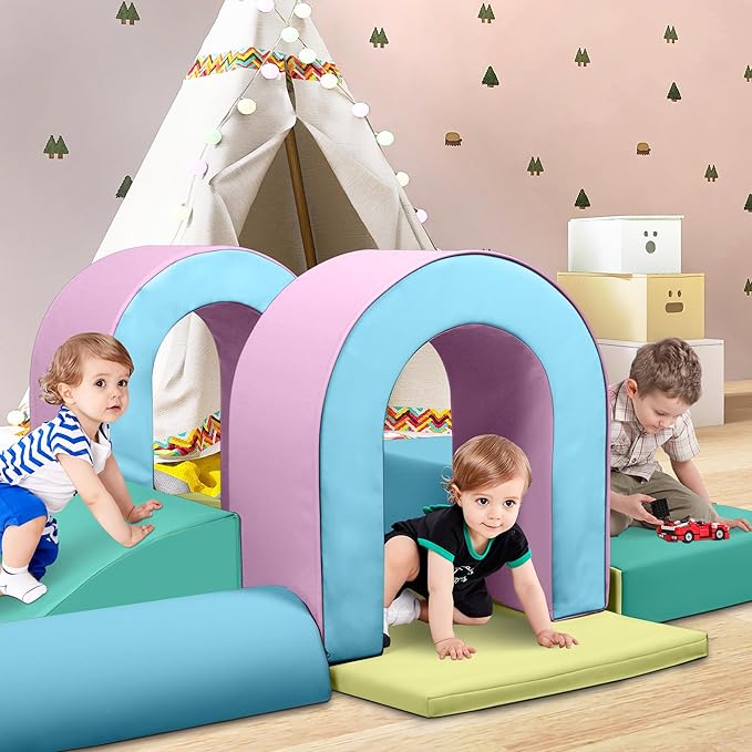 10 Piece Foam Climbing Blocks, Soft Climbing Toys for Toddlers, Lightweight Baby Climbing Gym, Indoor Baby Activity Play Set for Crawling Climbing and Sliding