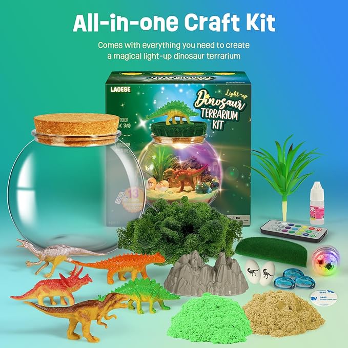 Dinosaur Toys for Kids - Dinosaurs Terrarium Kit for Kids - Birthday Christmas Gifts for Boy Ages 4 5 6 7 8-12 Year Old - DIY Dino Toys for Boys - Arts and Crafts Kit for Kid