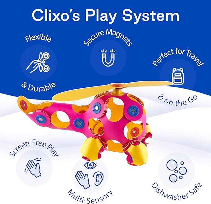 Clixo Crew 30 Piece Pack - The Flexible, Durable, Imagination-Boosting Magnetic Building Toy - Modern, Modular Designs for Hours of STEM Play. A Multi-Sensory Magnet Toy Experience Anywhere! Ages 4-99