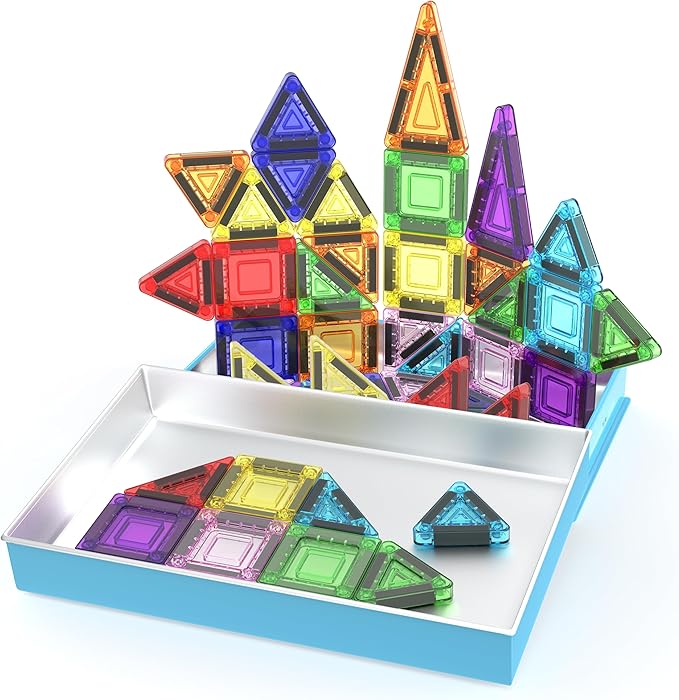 PicassoTiles 40pc Nano Mini Magnetic Tile Construction Building Blocks Travel Toy Set with Storage Case STEM Educational Fun Learning Magnet Tiles Stacking Toys for Toddlers Girls Boys Ages 3+ PN01
