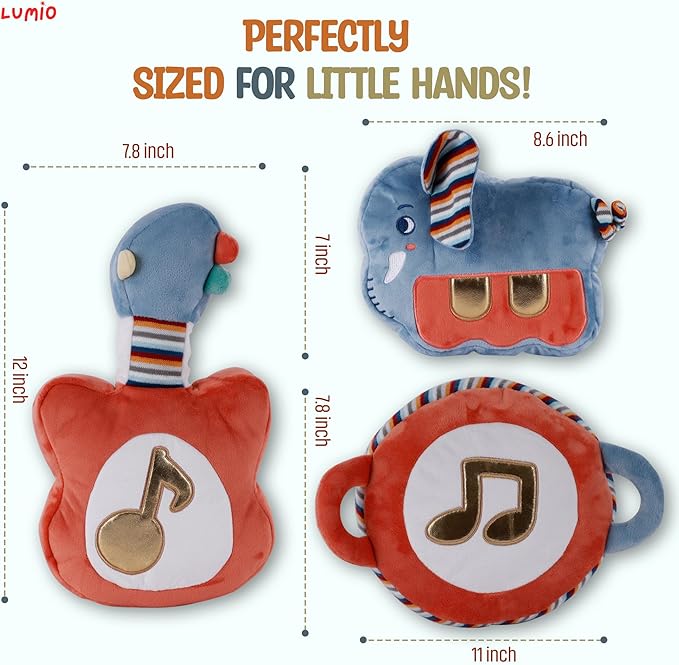 Lumio Interactive Musical Plush Toy with Lights and Sounds - Sensory Toy for 3 6 9 12-18 Months and up, Perfect for Tummy Time Rhythm Learning (Drum)