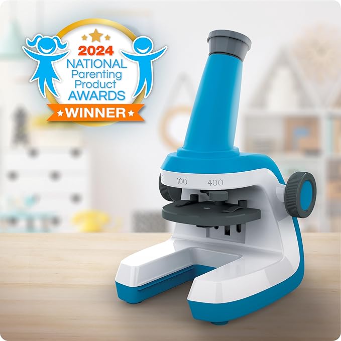 NATIONAL GEOGRAPHIC Microscope for Kids - Science Kit with an Easy-to-Use Kids Microscope, Up to 400x Zoom, Blank and Prepared Slides, Rock & Mineral Specimens, STEM Project Toy