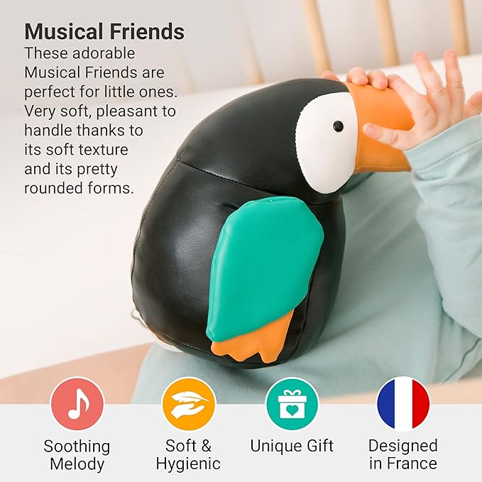 Little Big Friends Musical Baby Toy – Soft Plush Pull-String Cord Classical Toy for Baby & Toddlers | Soothing Stuffed Cuddly Animal Gift | Jean The Toucan