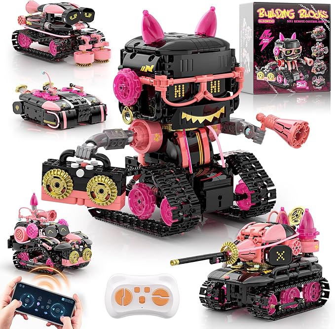 5in1 STEM Robot Building Kits for Kids 6-12, APP & Remote Control STEM Rock Robot Building Toys for Kid, Coding Interactive Tank Truck Vehicle Building Sets for Boys Girls Birthday Xmas Gift