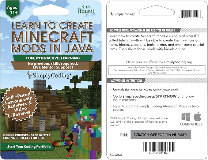 Coding for Kids: Learn to Code Minecraft Mods in Java - Video Game Design Coding - Computer Programming Courses, Ages 11-18, (PC, Mac Compatible)