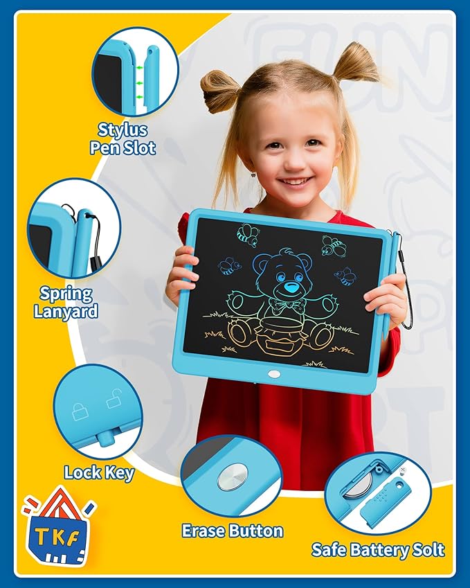 TEKFUN Large Screen 12inch LCD Writing Tablet with Anti-Lost Stylus, Erasable Doodle Board No Mess Drawing Pad, Car Trip Travel Toys for Kids, Birthday Gift for 3 4 5 6 7 Girls Boys