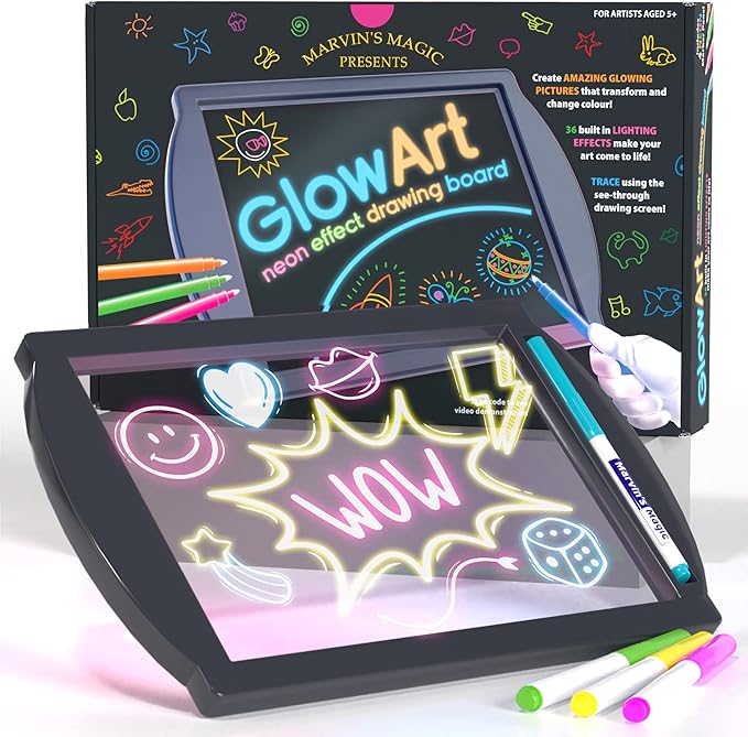 Marvin's Magic - Glow Art - LED Doodle Board for Children - Light Up Drawing Pad, with Glow in The Dark Colouring Pens - Battery Powered Magic Drawing Tablet - Light Up Tracing Pad Suitable for 5+