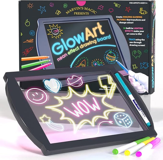 Marvin's Magic - Glow Art - LED Doodle Board for Children - Light Up Drawing Pad, with Glow in The Dark Colouring Pens - Battery Powered Magic Drawing Tablet - Light Up Tracing Pad Suitable for 5+