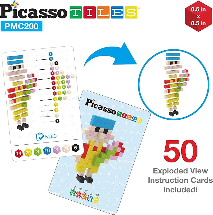 Picasso Cubes 0.5” Pixel Magnetic Puzzle Cube 200 Piece Mix & Match Sensory Toys STEAM Education Learning Building Block Magnets Children Construction Toy Set Stacking Magnet Creative Kit PMC200
