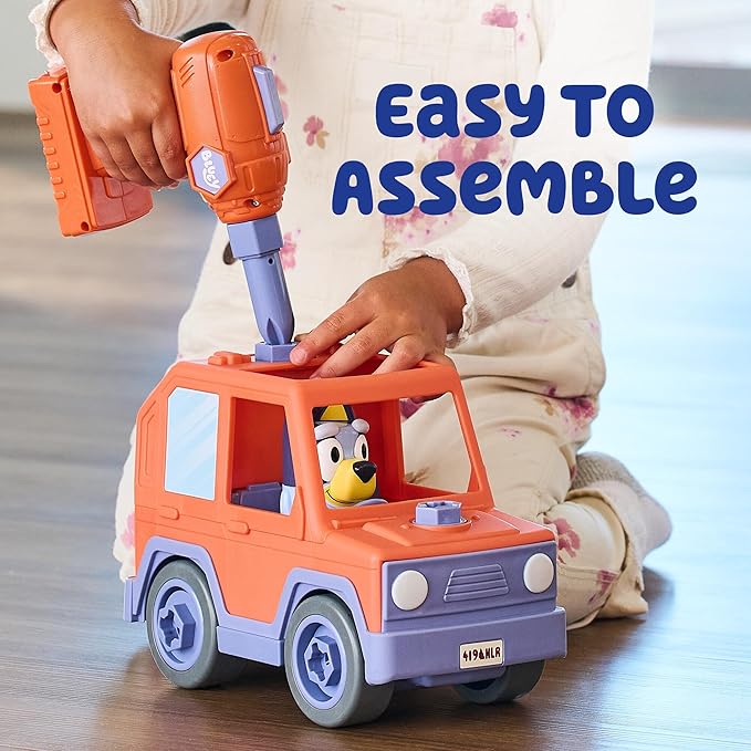 BUILD-A-BUDDY Bluey Car - Buildable Motorized Vehicle for Take Apart Play - Includes Bluey Figure and Toy Drill - Kids Gifts and Stocking Stuffers - Ages 3 Years and Up