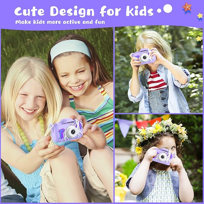 Dwfit Upgrade Selfie Kids Camera, Christmas Birthday Gifts for Boys Girls Age 3-12, HD Kids Digital Video Cameras for Toddler with Cartoon Soft Silicone Cover, Portable Toy for 3 4 5 6 7 8 Years Old