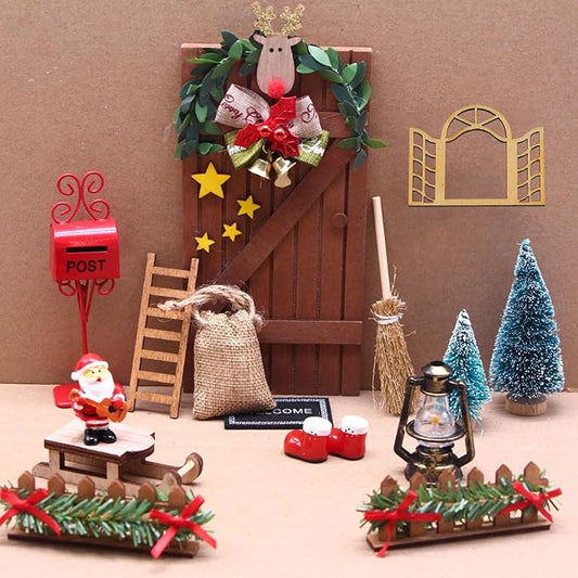 28Pcs Christmas Fairy Door Decorations, Mini Wooden Enchanted Doors, DIY Dollhouse Accessories for Decoration, Tiny Outdoor Decor for Girls Boys Xmas Accessories Fairy Tale