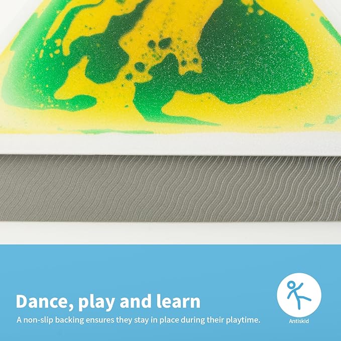 Art3d 4-Pack Triangle Liquid Sensory Floor Tiles, Colorful Liquid Fusion Play Mats for Kids Toddler, 15" x 15"