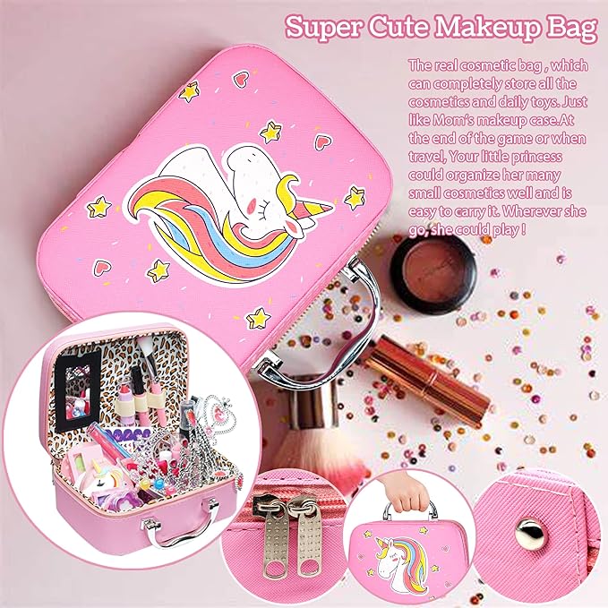 Kids Washable Makeup Girls Toys - Kids Makeup Sets for Girls 3-4, Real Makeup Kit Kid Make up Set for Children Princess Dress Up Christmas Birthday Gifts Toys for 3 4 5 6 7 8 9 10 11 12 Year Old Girl