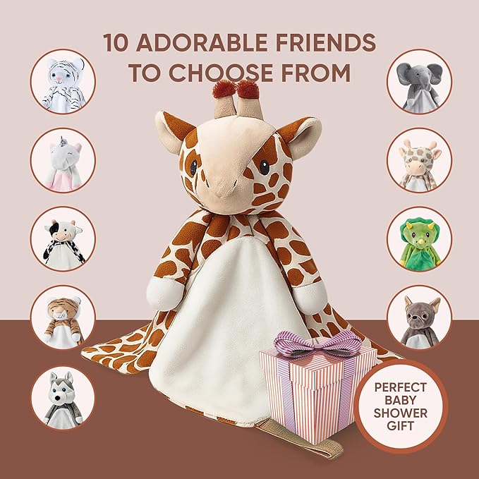Baby Sleep Soother Brown Giraffe Plush with Heartbeat & Lullaby Sounds, 4-in-1 Sound Machine, Security Blanket & Pacifier Holder, Baby Registry Essential & Christmas Gift for Newborns & Infants