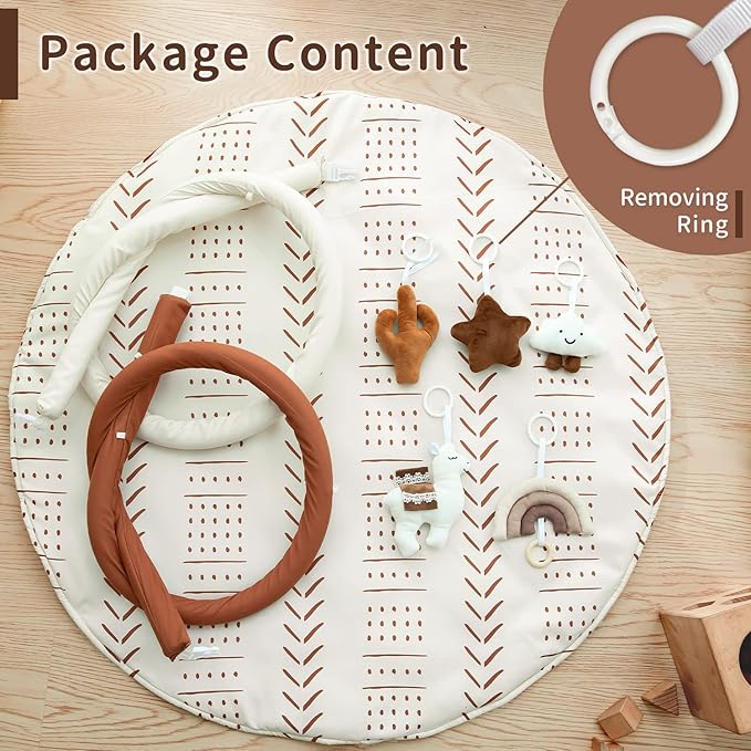 Baby Gym Mat Infant Activity Gym Mudcloth Baby Activity Center with Play Mat with 5 Toys for Babies as Shower Use