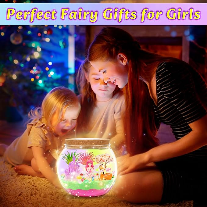 Fairy Garden Light Up Terrarium Kits for Kids – DIY Craft Kit with LED for Girls Ages 4-8 | Stem & Art Gift for Kids, Ideal for Birthday or Holiday