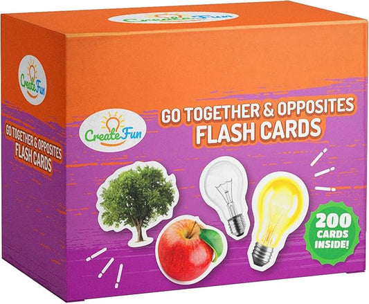 200 Go Together and Opposites Flash Cards Set, Photo Cards with 7 Educational Language Matching Games for Speech Therapy, ESL, ELL, Autism, Dementia, Seniors, and School Learning Kids Ages 3,4,5,6