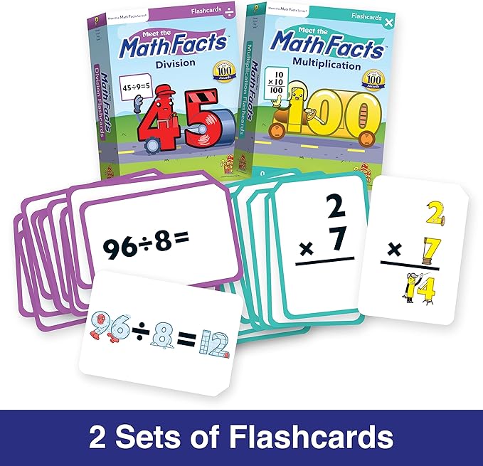Meet The Math Facts Multiplication & Division Levels 1, 2 & 3 Big Set! - Bundle with 2 Workbooks, 2 Sets of Flashcards, 3 Coloring Books, + 5 Video Downloads - Primary School Prep Series!