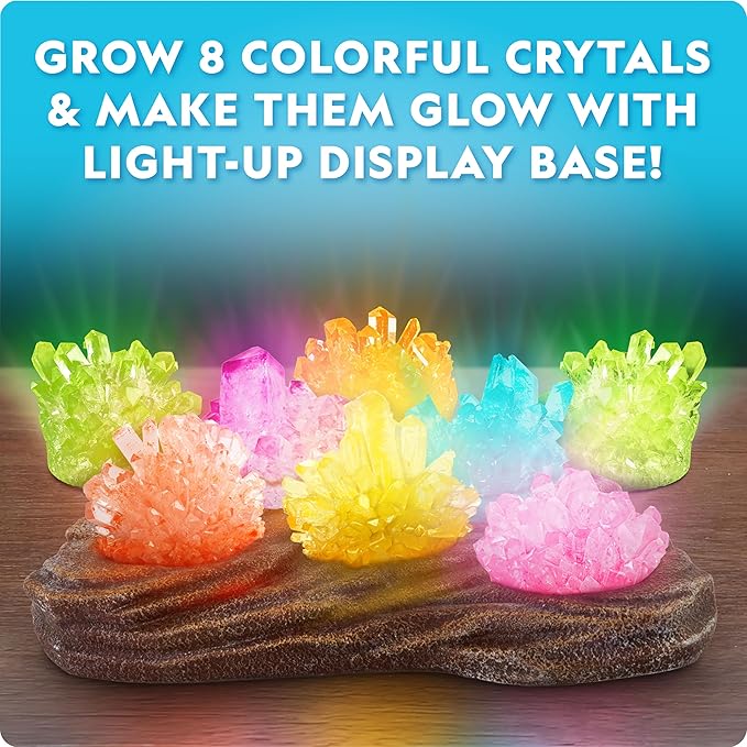 NATIONAL GEOGRAPHIC Mega Crystal Growing Kit for Kids- Grow 8 Crystals with Light-Up Stand, Science Gifts for Kids 8-12, Crystal Making Experiment, Science Kit for Girls and Boys