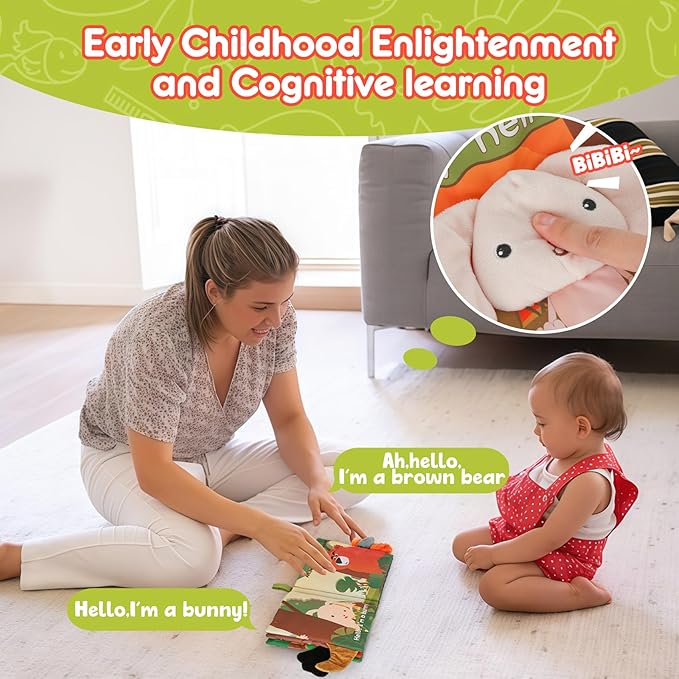 Soft Baby Book Animal Tails Baby Toy Touch and Feel Crinkle Cloth Book(Hello Bunny)