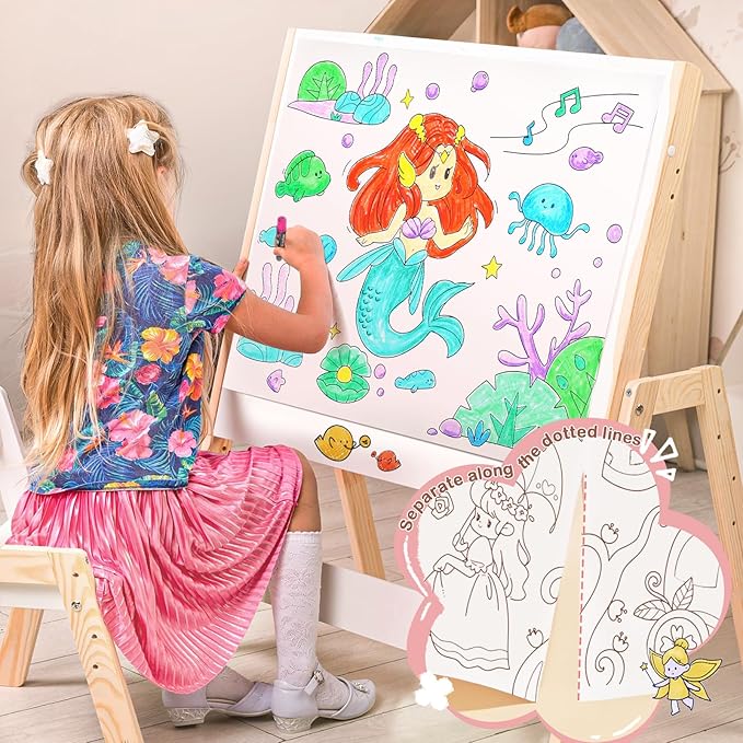 Jar Melo Mermaid Coloring Roll for Kids -Sticky No Mess Coloring Poster for Toddlers, 118×15.74 Inches Large Coloring Tablecloth, Drawing Paper for Kids' Easel Ideal Gifts for Home Birthday Party