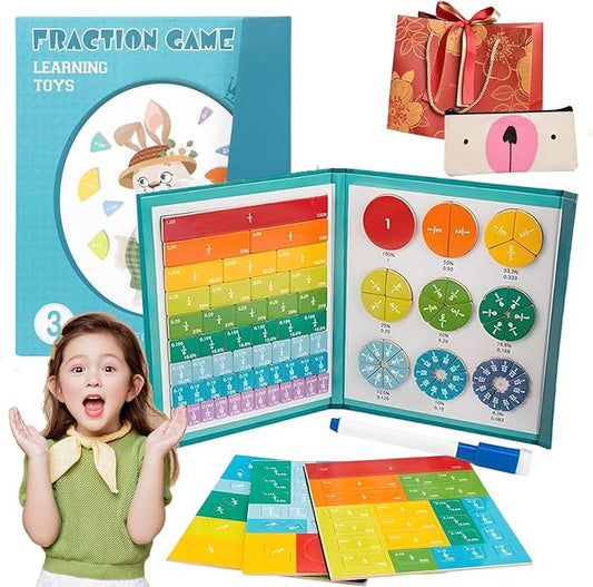 Magnetic Fraction Tiles, Magnetic Fraction Demonstration Book, Score Disk Demonstrator Math Puzzle Learning Building Block Set For Hands & Brain Use, Not Easy To Fall Off, 10 Brilliant Colors (C,1Set)